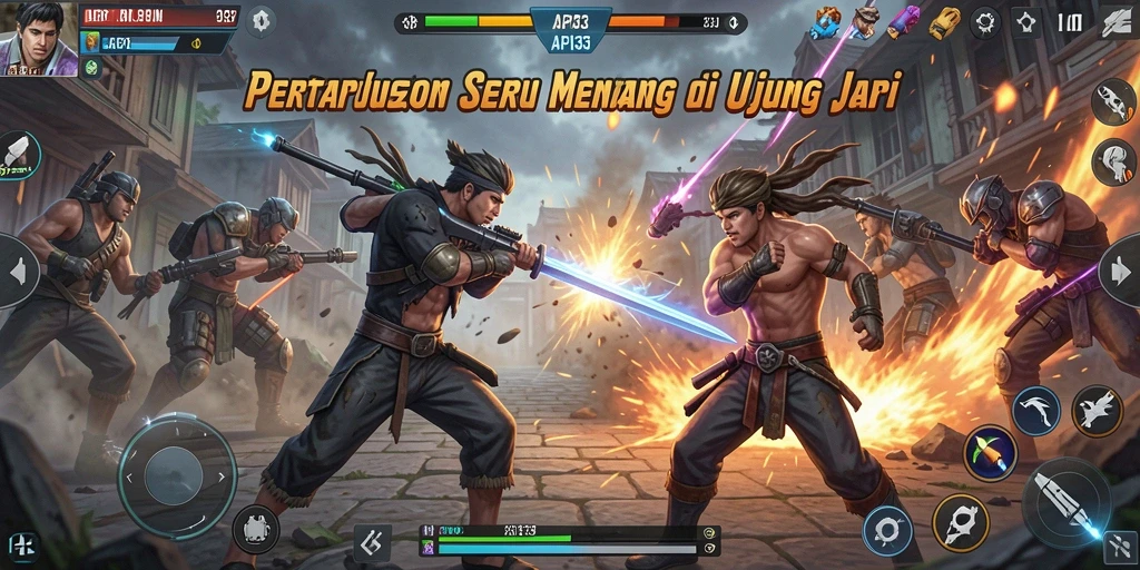 Tampilan layar permainan pertarungan yang mendebarkan dari API33.