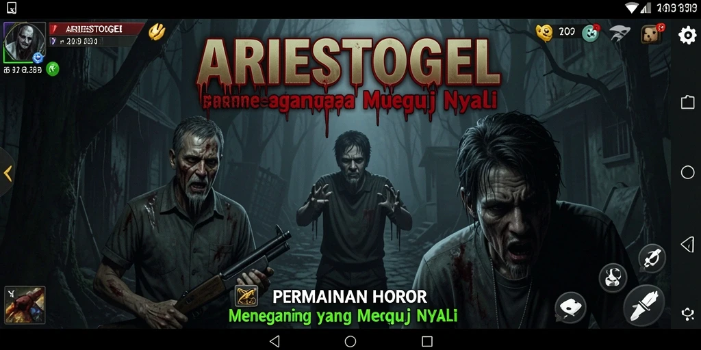 Tampilan gameplay ARIESTOGEL yang menegangkan penuh elemen horor.