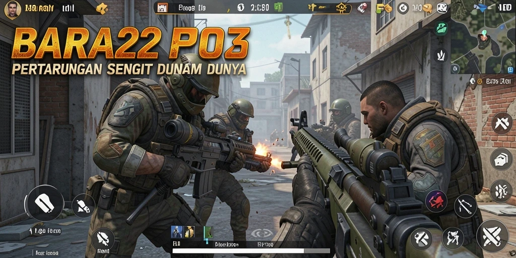 Screenshot BARA22 menampilkan aksi tembak-menembak yang seru dalam pertempuran FPS.