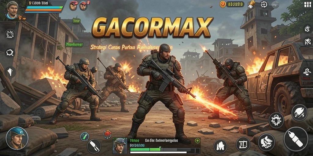 Tampilan gameplay strategis GACORMAX dengan pertempuran seru.