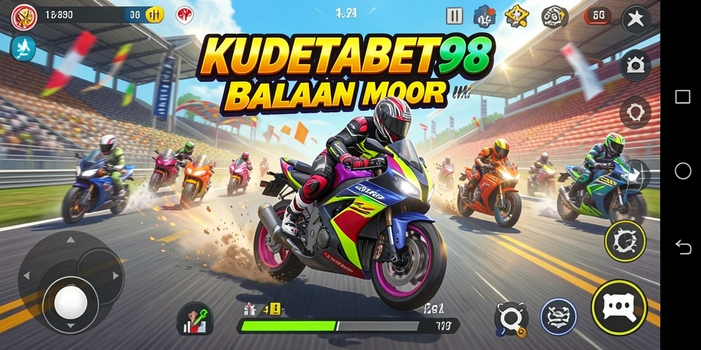 Tampilan gameplay balapan motor yang seru dan mendebarkan.