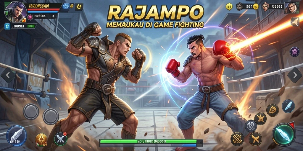 Tampilan gameplay RAJAMPO yang dinamis dan menarik dalam pertarungan.