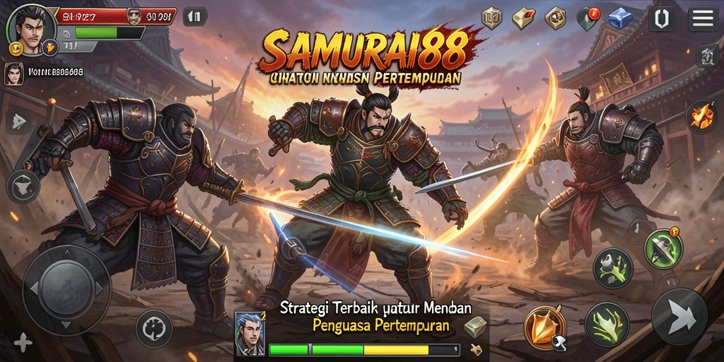 Screenshot gameplay SAMURAI88 menampilkan peperangan epik dengan strategi cerdas.