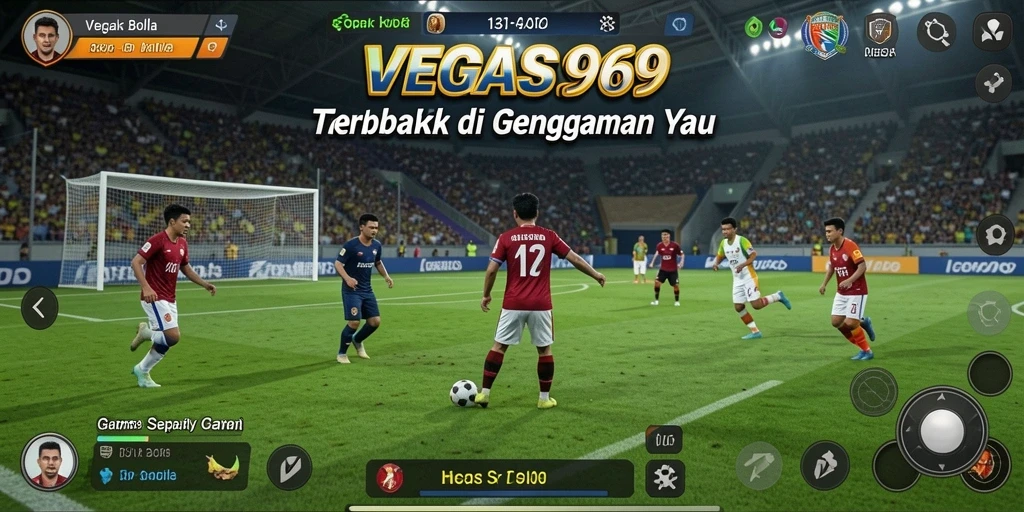Tangkapan layar dari gameplay sepak bola yang mendebarkan.